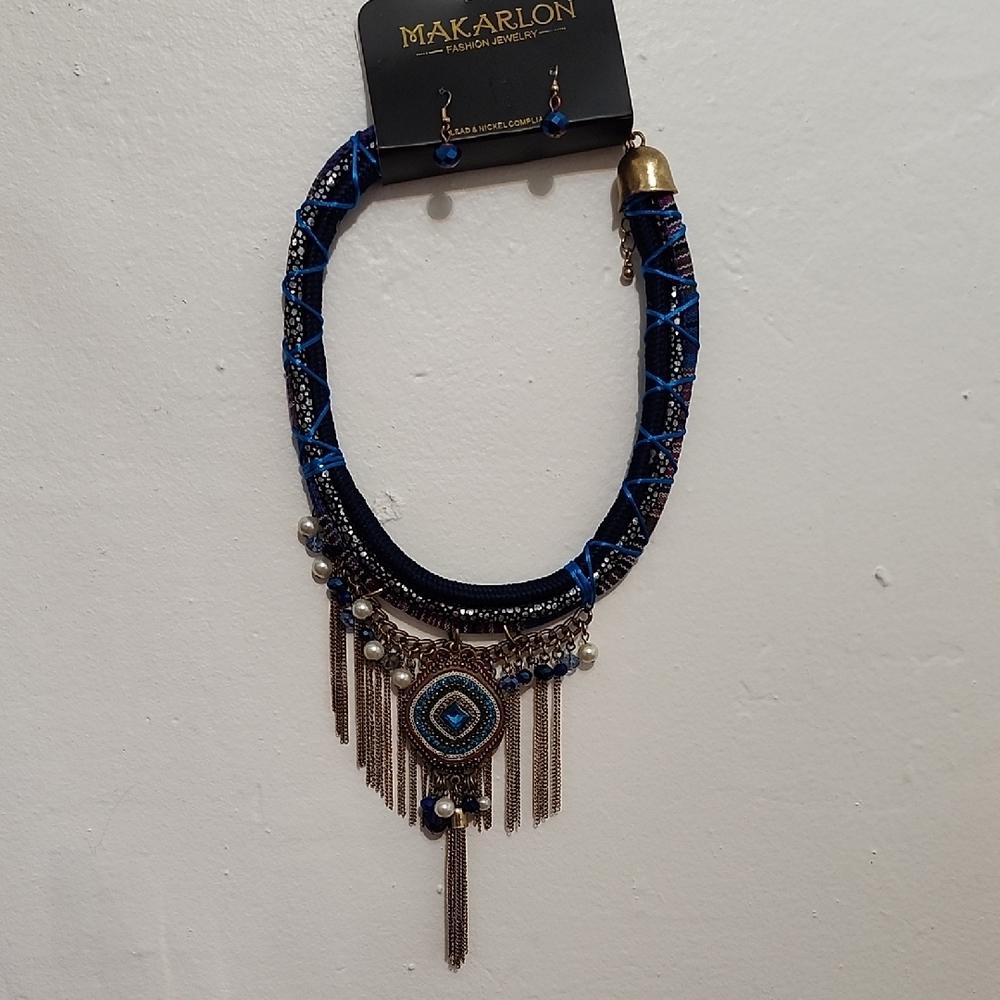 Blue and Gold Statement Necklace